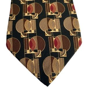 Frank Lloyd Wright Tie Mens~Museum Gates~Multi Brown Tan Wine Geometric Silk VGC